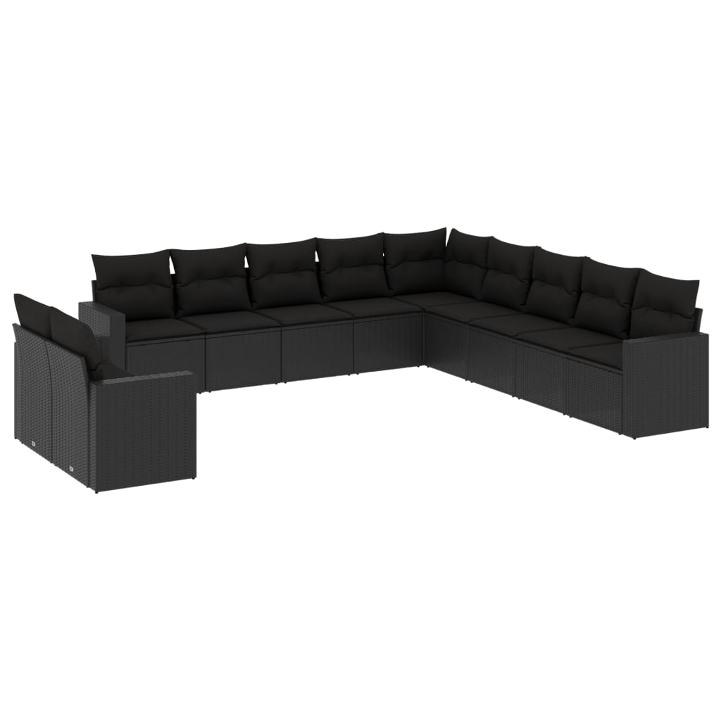 11-dijelni set vrtnih sofa od poliratana s jastucima crni