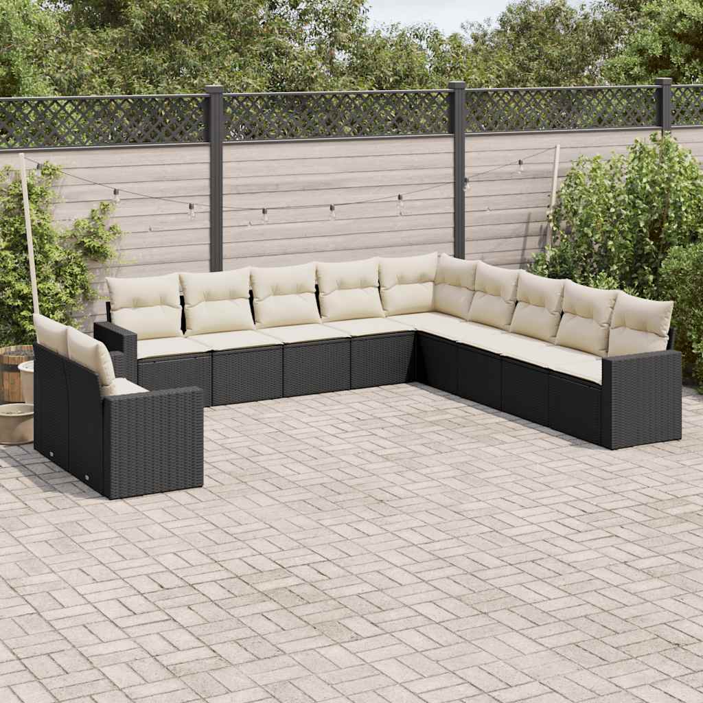 11-dijelni set vrtnih sofa od poliratana s jastucima crni Crna 65.5 x 62 x 69 cm