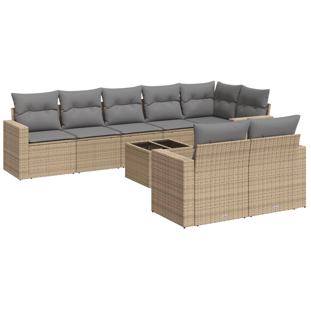 9-dijelni set vrtnih sofa s jastucima bež od poliratana