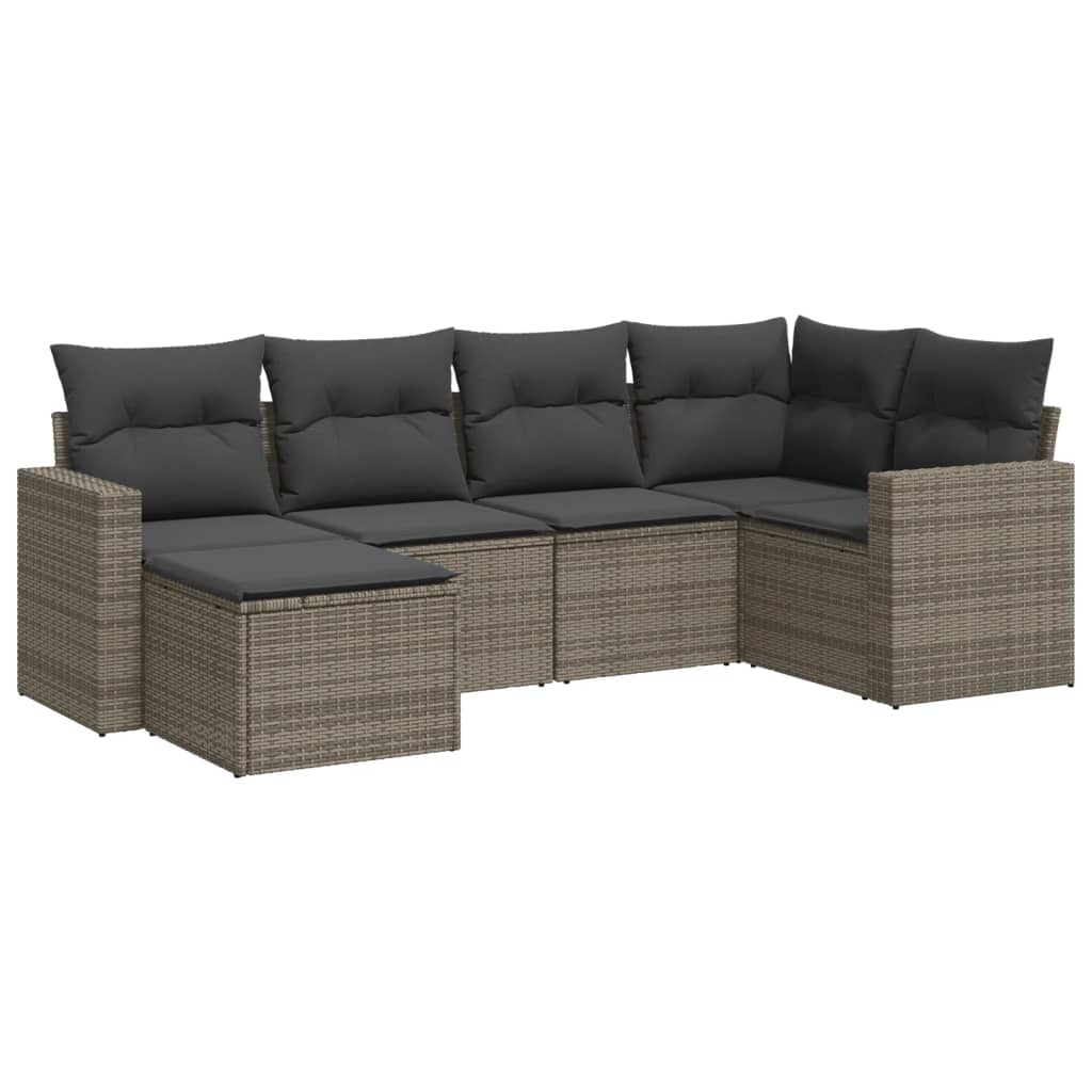 6-dijelni set vrtnih sofa od poliratana s jastucima sivi