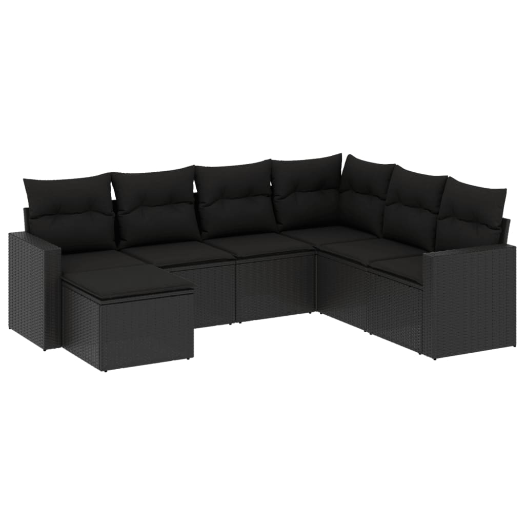 7-dijelni set vrtnih sofa od poliratana s jastucima crni