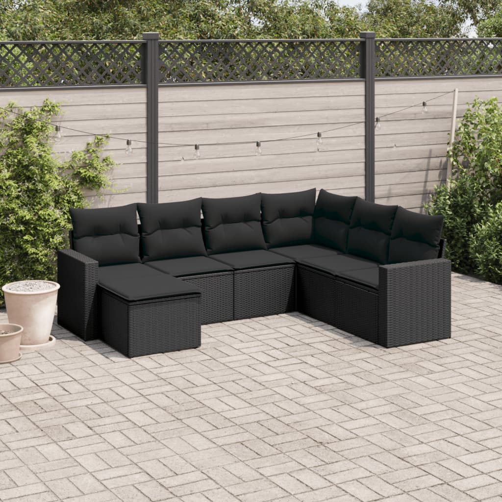 7-dijelni set vrtnih sofa od poliratana s jastucima crni