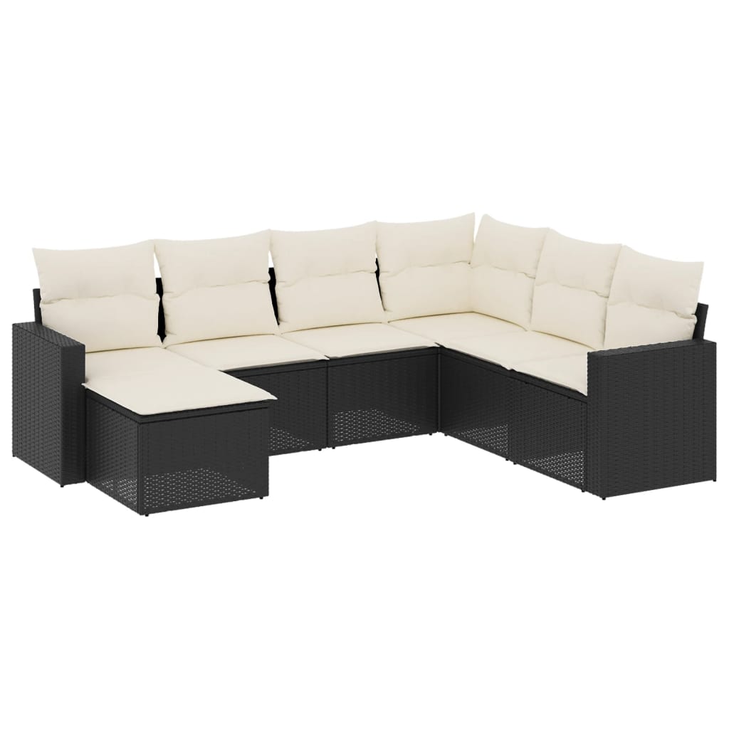 7-dijelni set vrtnih sofa od poliratana s jastucima crni