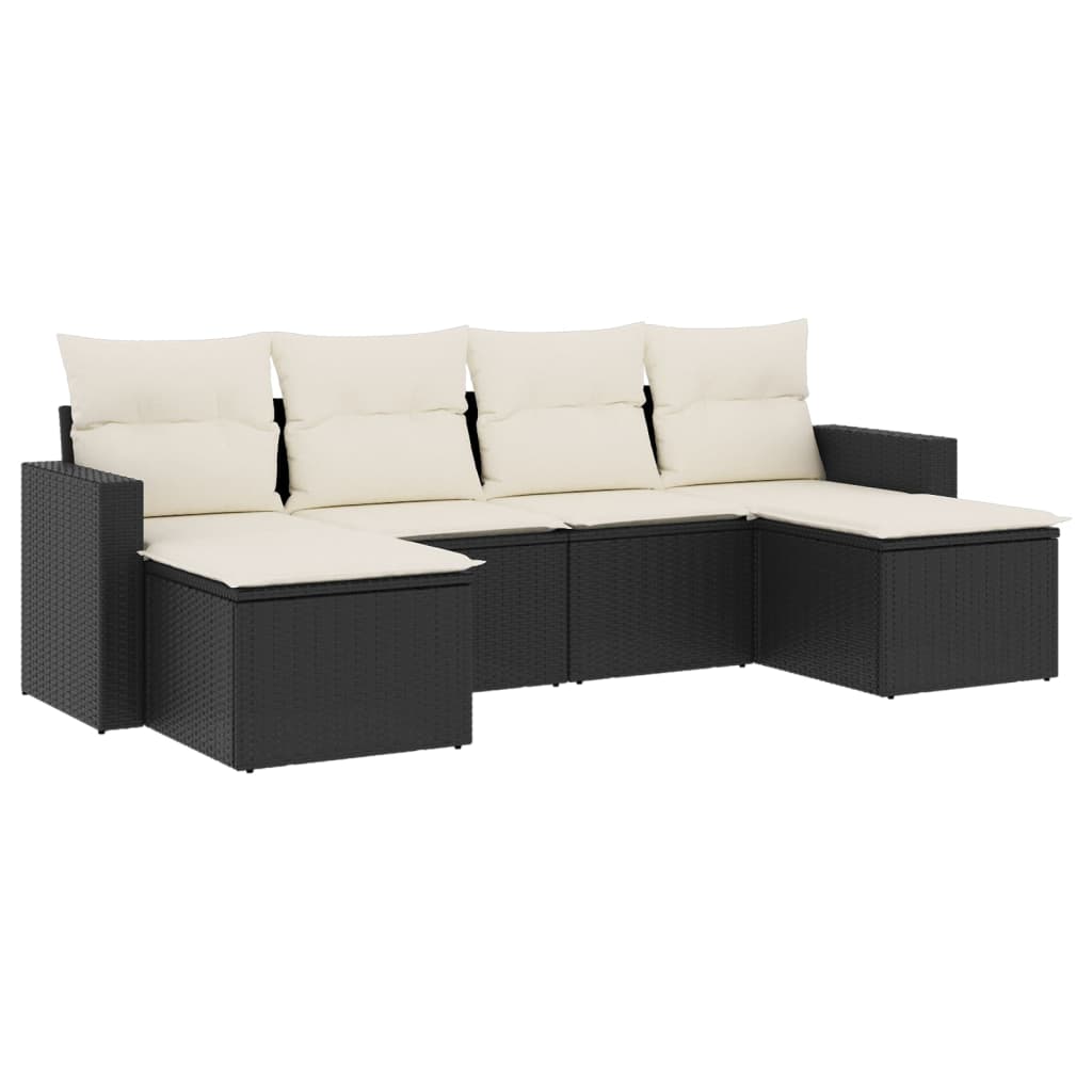 6-dijelni set vrtnih sofa s jastucima crni od poliratana