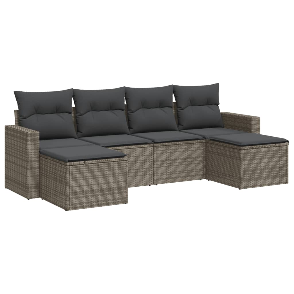 6-dijelni set vrtnih sofa od poliratana s jastucima sivi