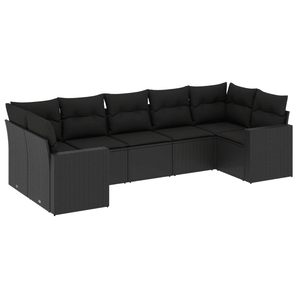 7-dijelni set vrtnih sofa od poliratana s jastucima crni