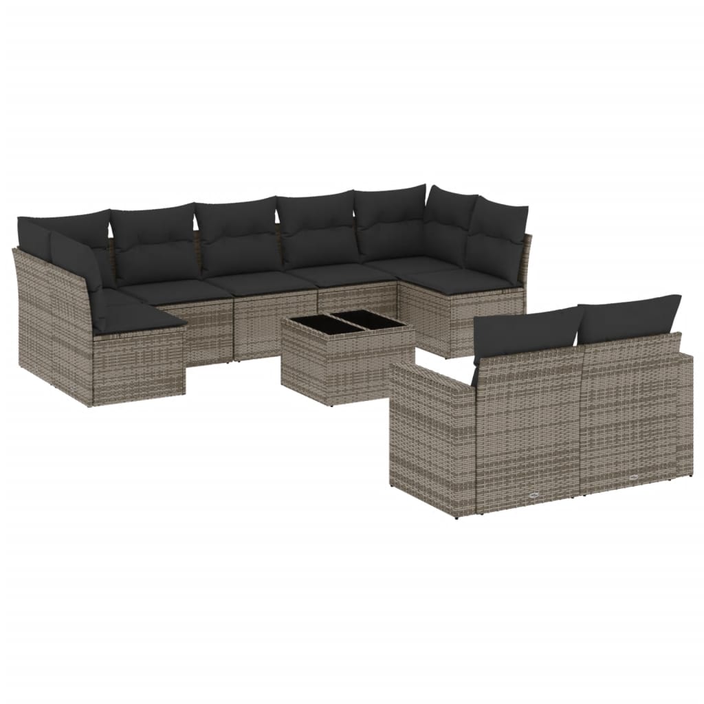 10-dijelni set vrtnih sofa od poliratana s jastucima sivi
