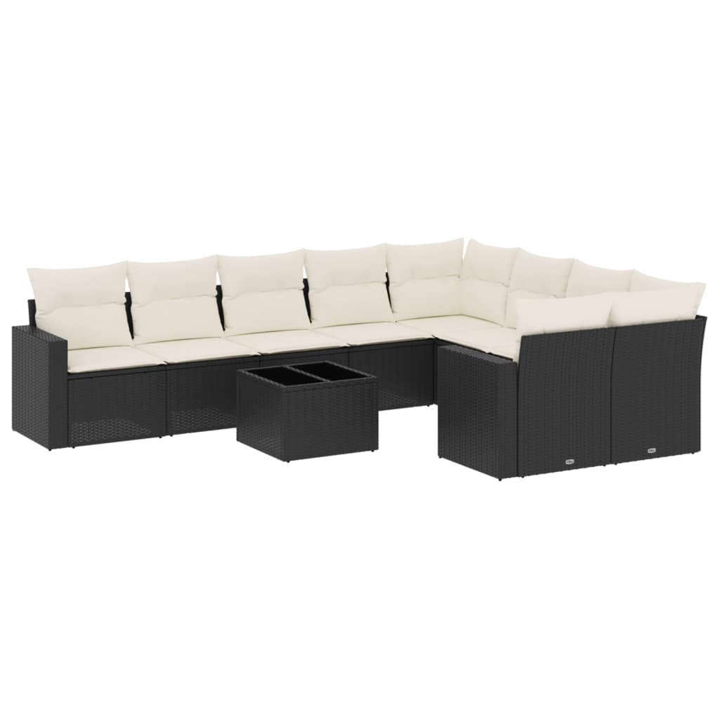 10-dijelni set vrtnih sofa s jastucima crni od poliratana