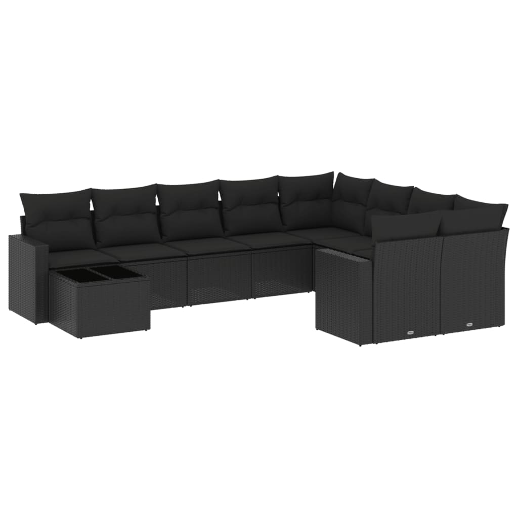 10-dijelni set vrtnih sofa s jastucima crni od poliratana