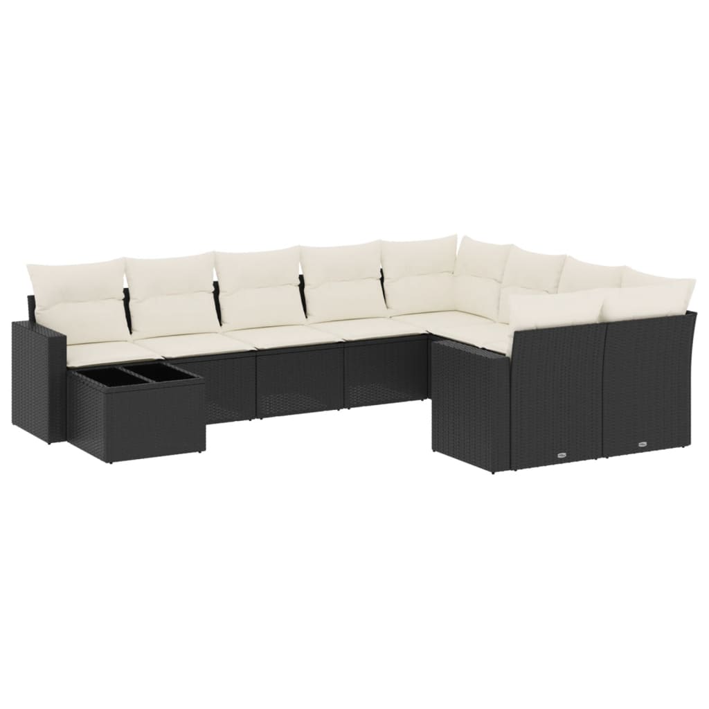 10-dijelni set vrtnih sofa s jastucima crni od poliratana