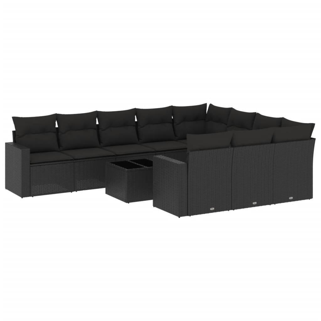 11-dijelni set vrtnih sofa od poliratana s jastucima crni