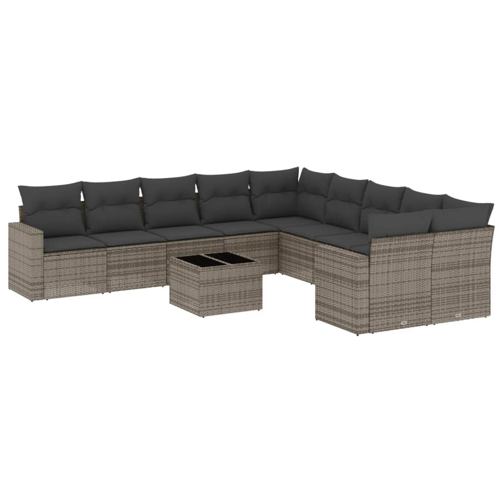 11-dijelni set vrtnih sofa od poliratana s jastucima sivi