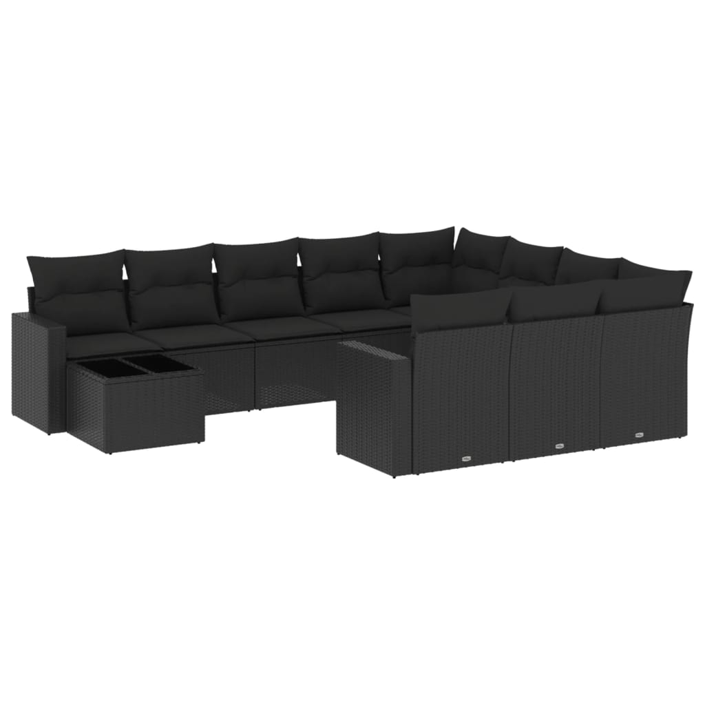 11-dijelni set vrtnih sofa od poliratana s jastucima crni