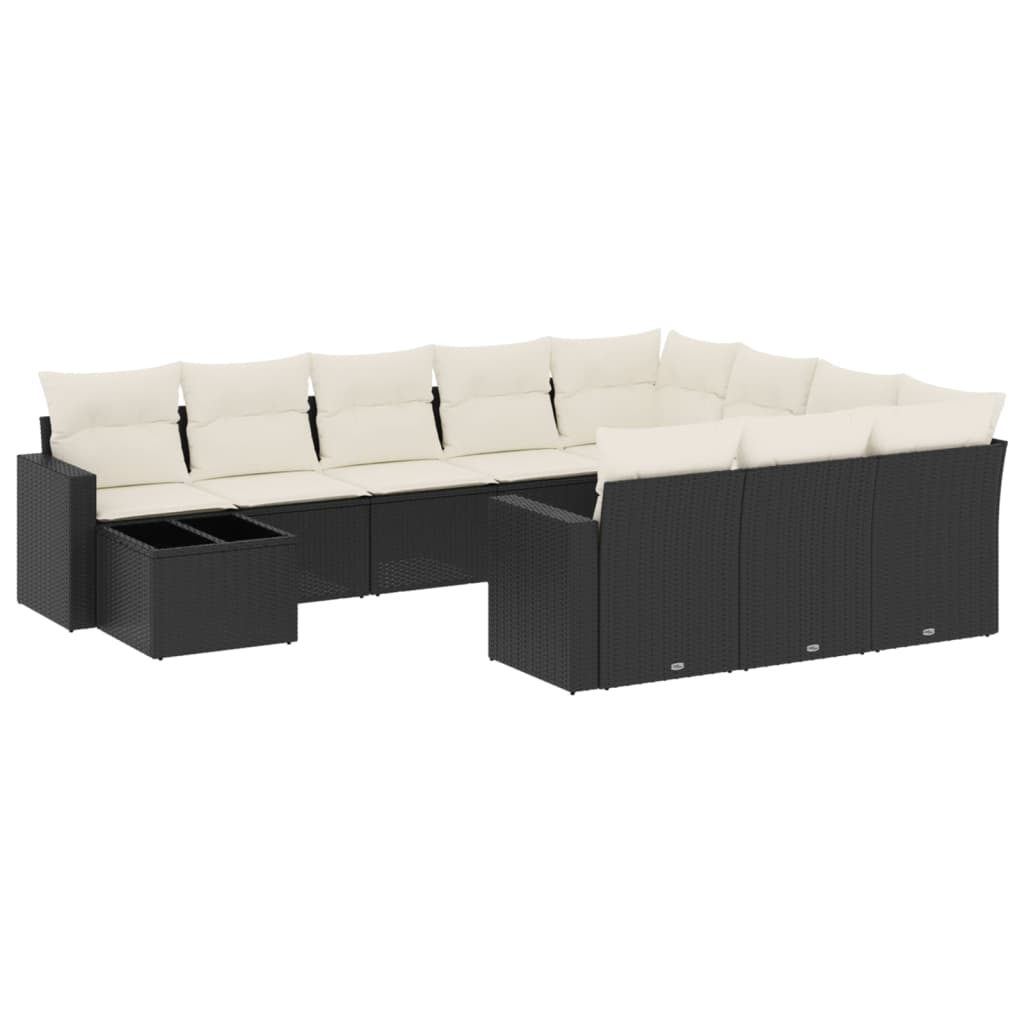 11-dijelni set vrtnih sofa od poliratana s jastucima crni