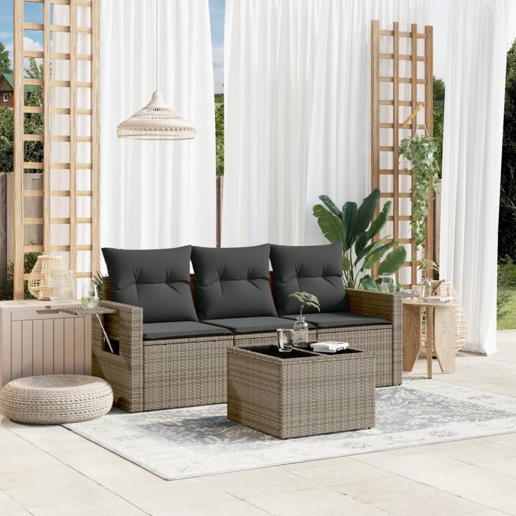 4-dijelni set vrtnih sofa od poliratana s jastucima sivi
