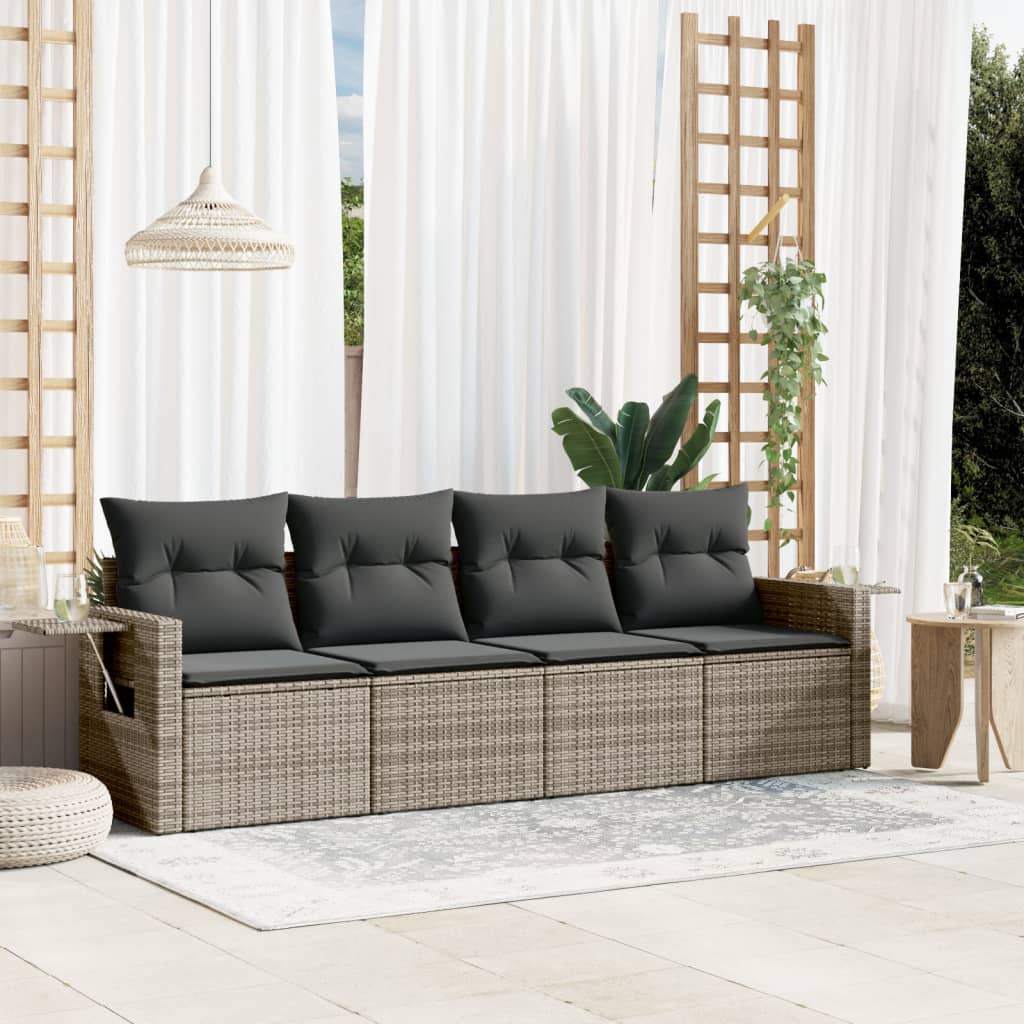 4-dijelni set vrtnih sofa od poliratana s jastucima sivi