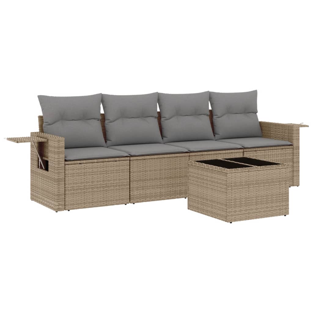 5-dijelni vrtni set sofa s jastucima bež od poliratana