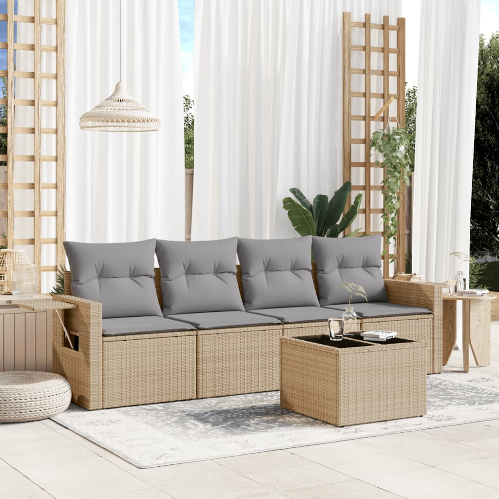 5-dijelni vrtni set sofa s jastucima bež od poliratana