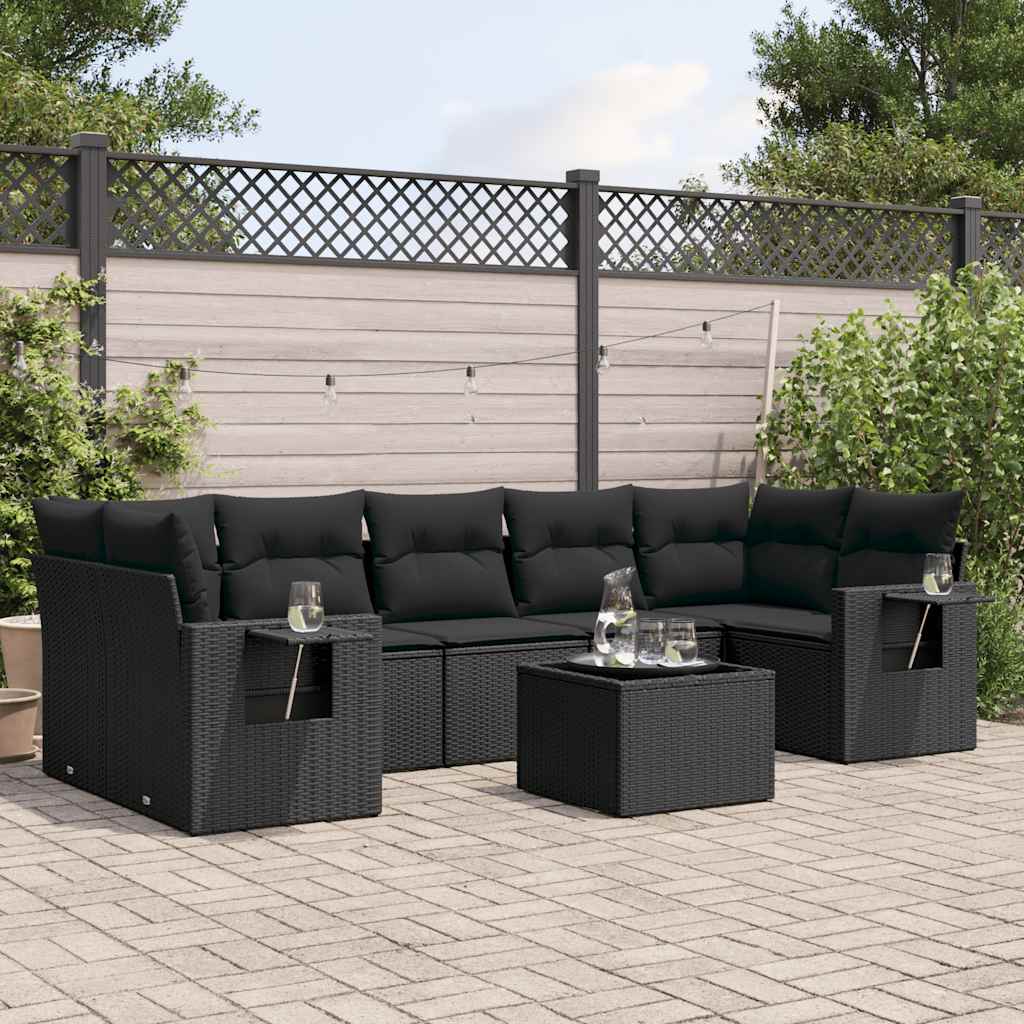 8-dijelni set vrtnih sofa od poliratana s jastucima crni