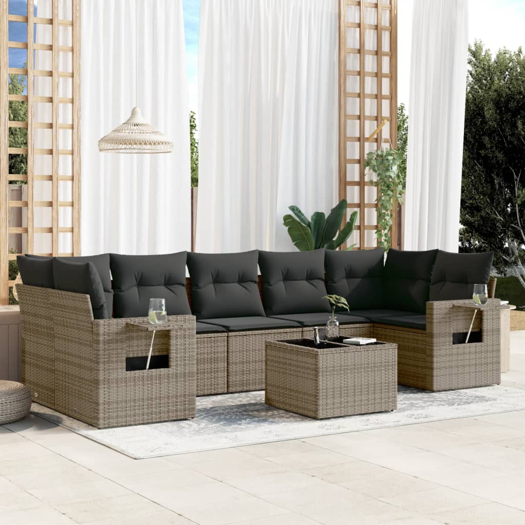 8-dijelni set vrtnih sofa od poliratana s jastucima sivi