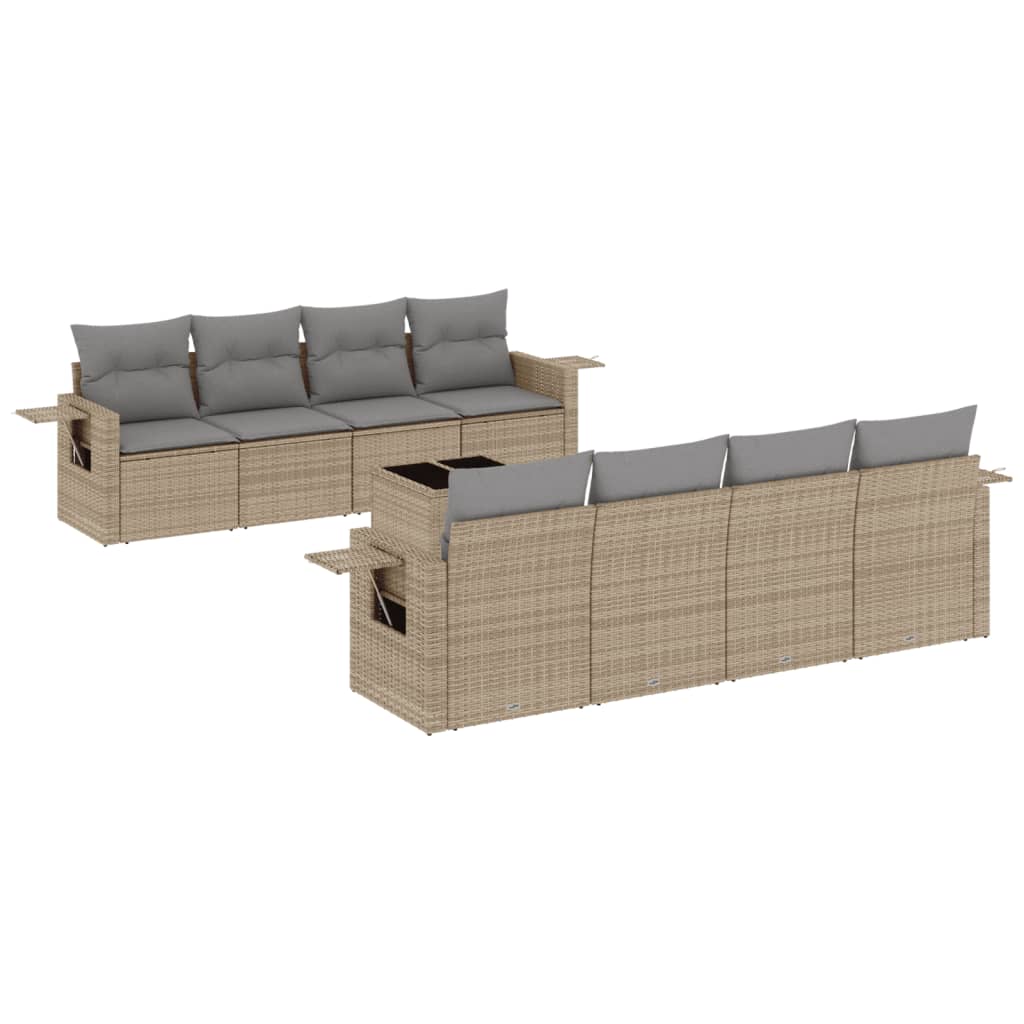 9-dijelni set vrtnih sofa s jastucima bež od poliratana