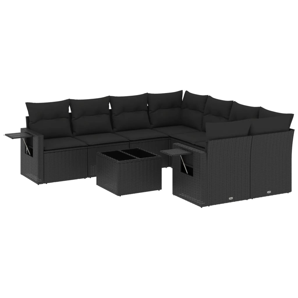 9-dijelni set vrtnih sofa s jastucima crni od poliratana