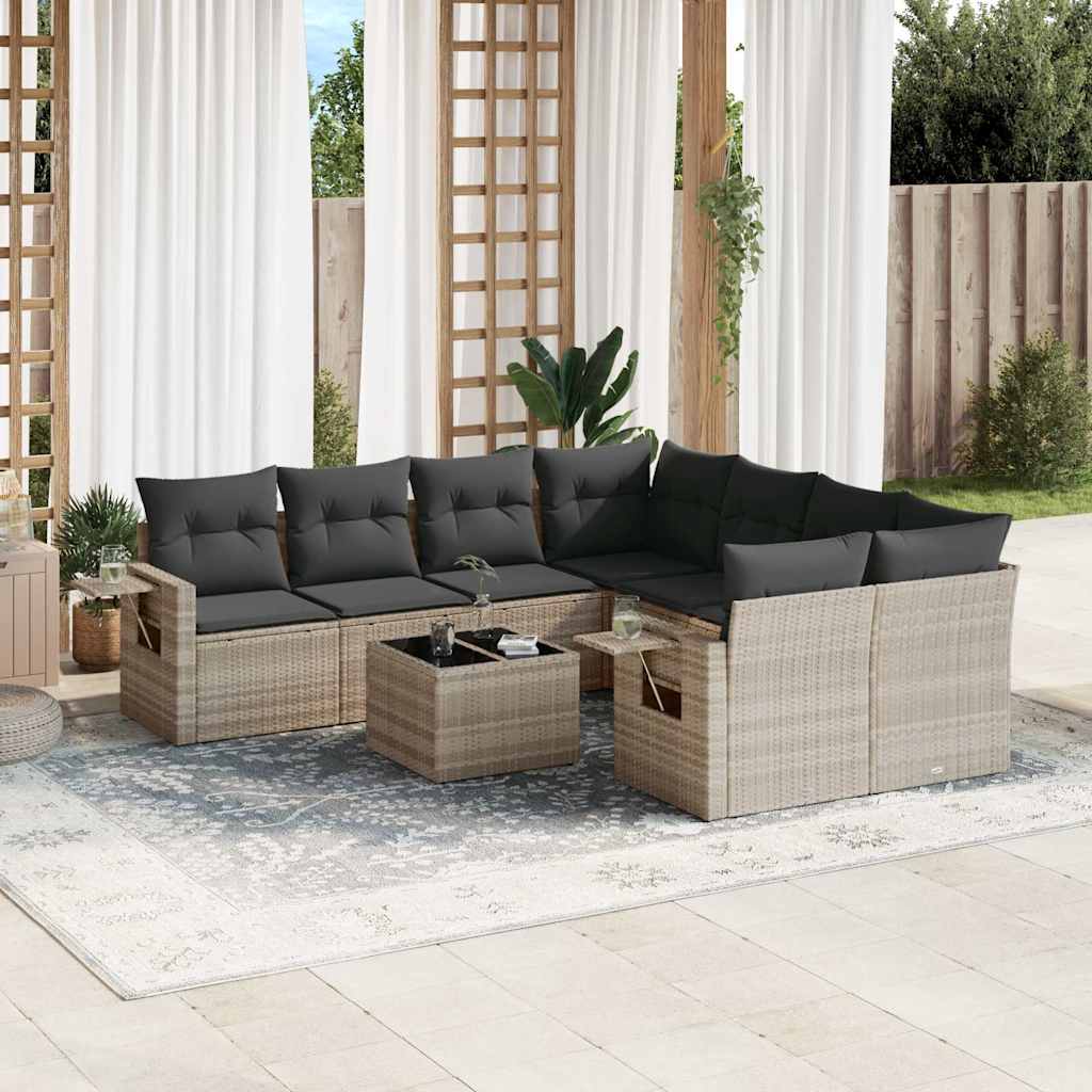 9-dijelni set vrtnih sofa od poliratana s jastucima svjetlosivi