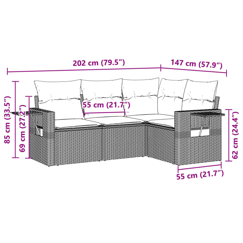 4-dijelni set vrtnih sofa s jastucima svijetlosivi poliratan