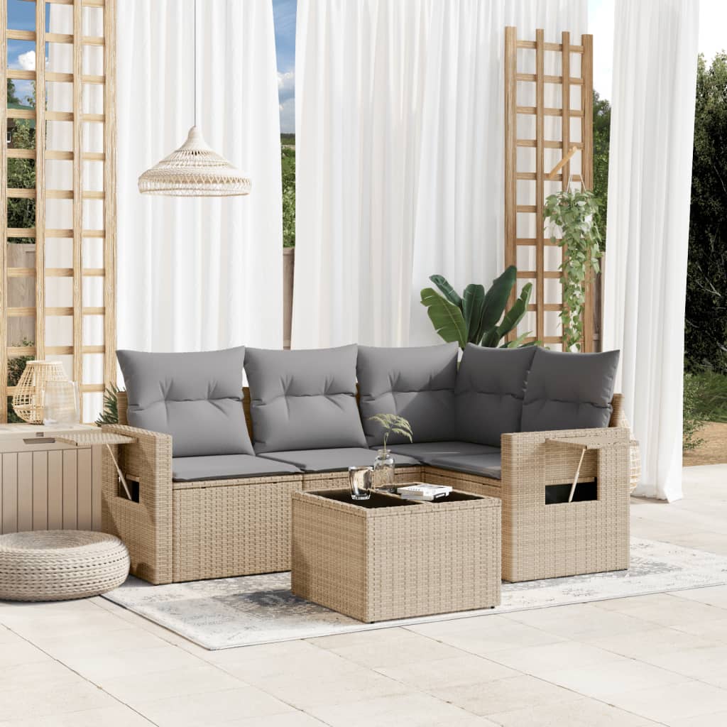 5-dijelni vrtni set sofa s jastucima bež od poliratana