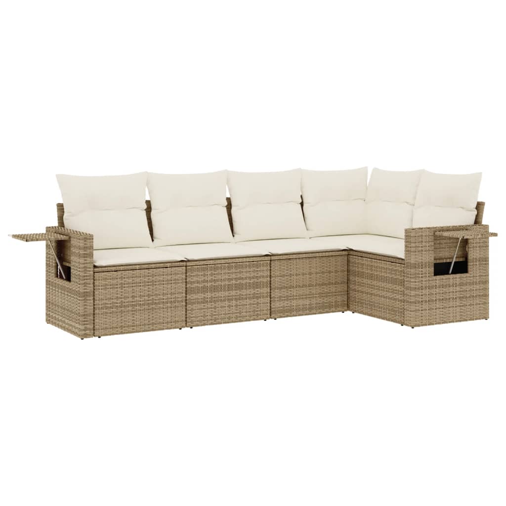 5-dijelni vrtni set sofa s jastucima bež od poliratana