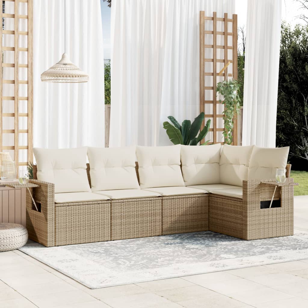 5-dijelni vrtni set sofa s jastucima bež od poliratana