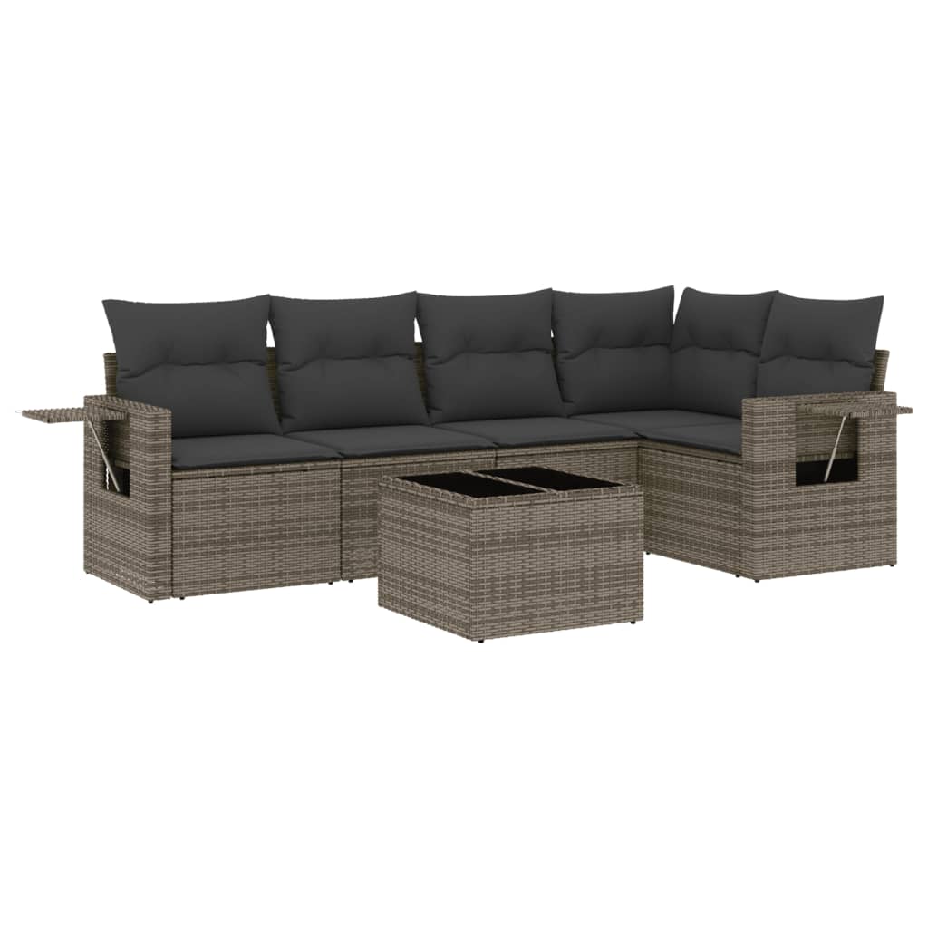 6-dijelni set vrtnih sofa od poliratana s jastucima sivi