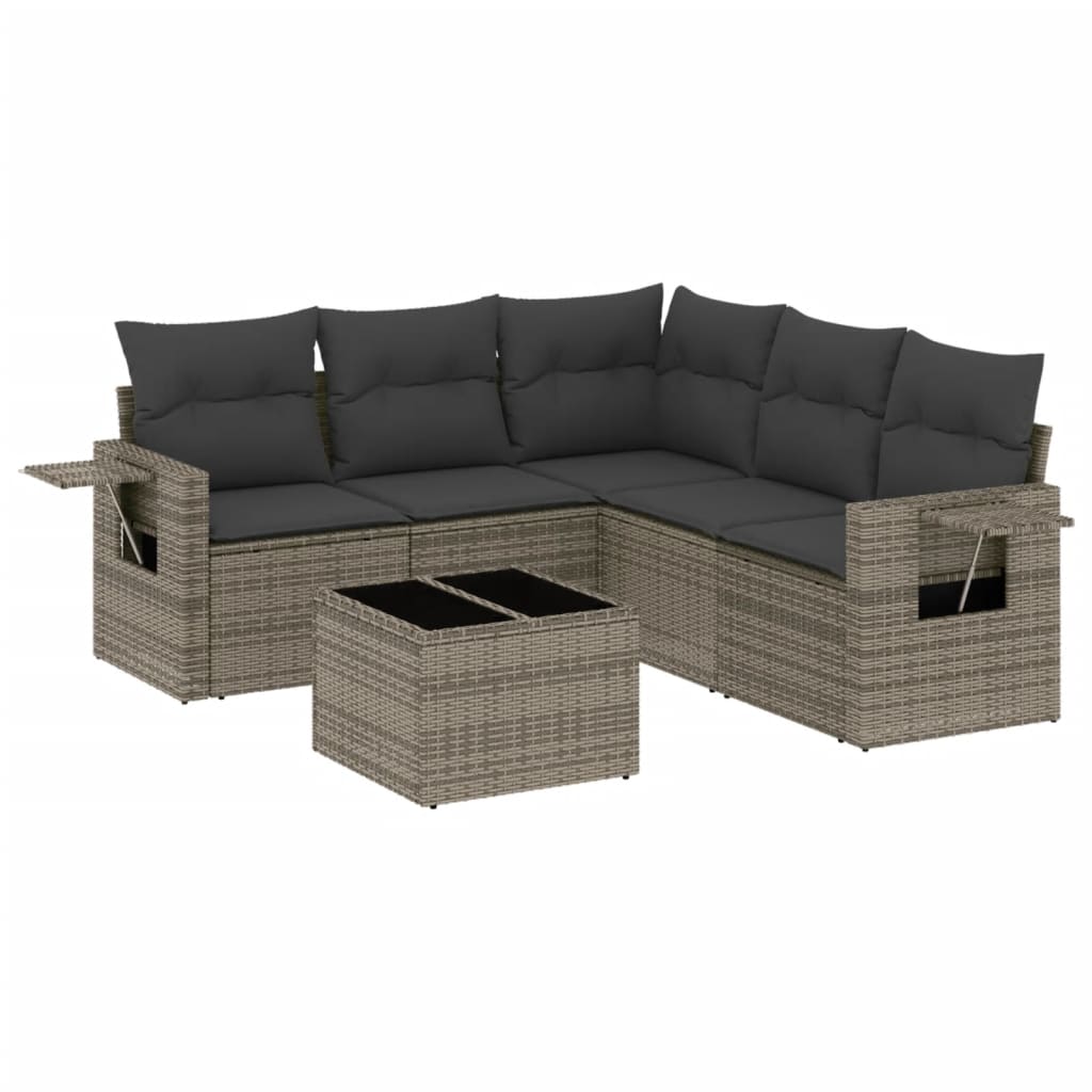 6-dijelni set vrtnih sofa od poliratana s jastucima sivi