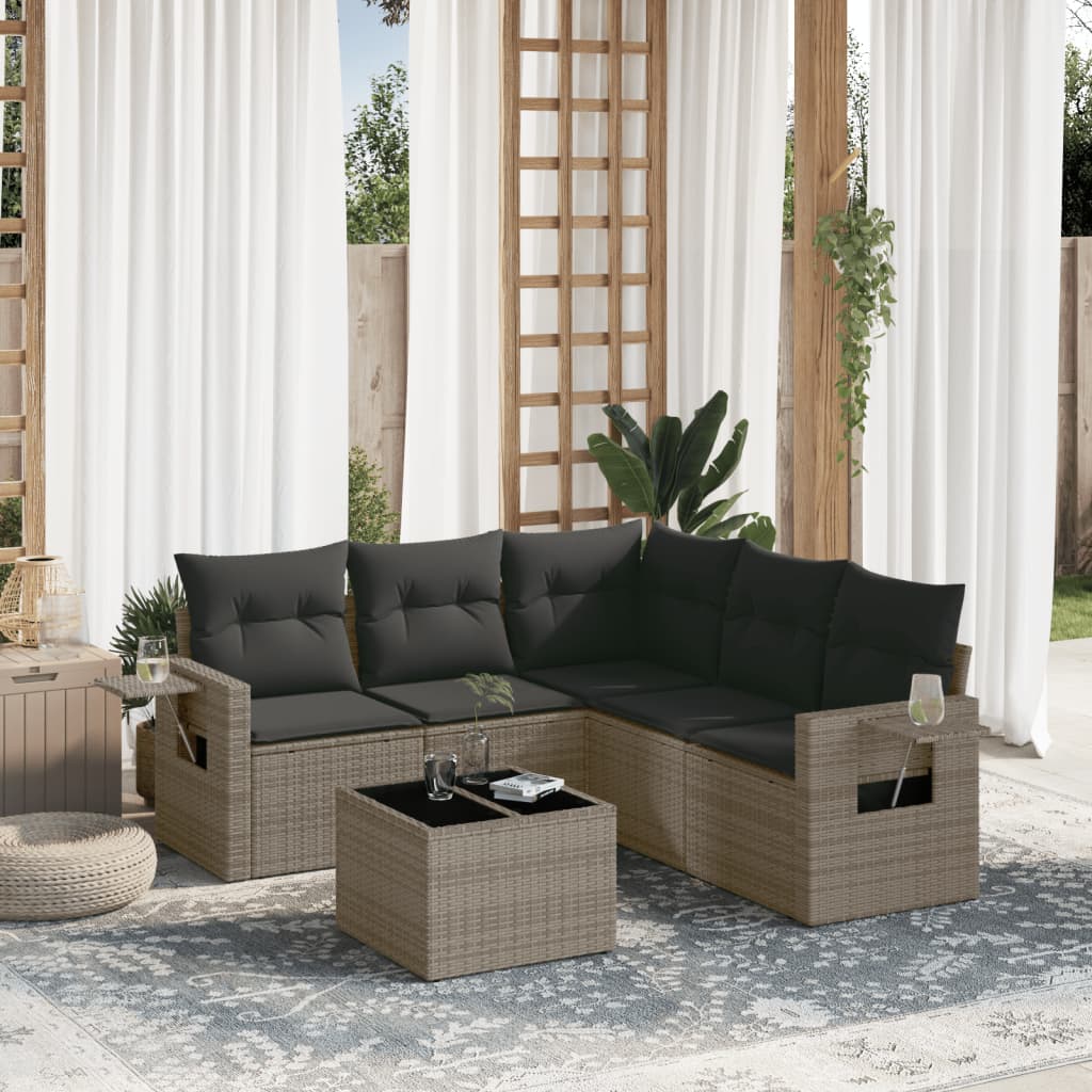 6-dijelni set vrtnih sofa od poliratana s jastucima sivi