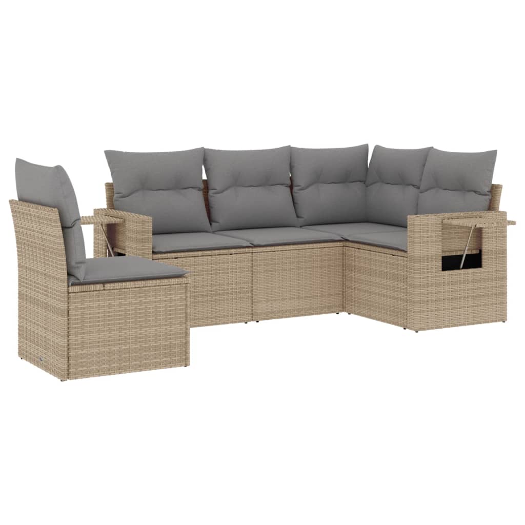 5-dijelni vrtni set sofa s jastucima bež od poliratana