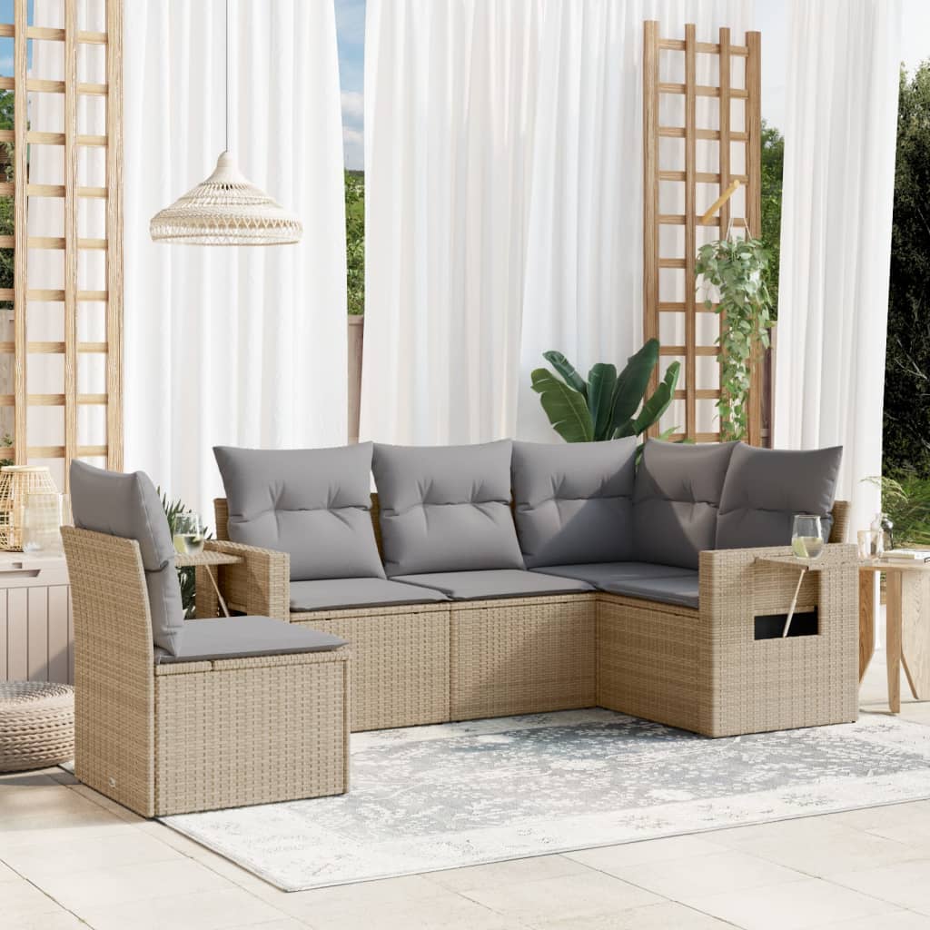 5-dijelni vrtni set sofa s jastucima bež od poliratana