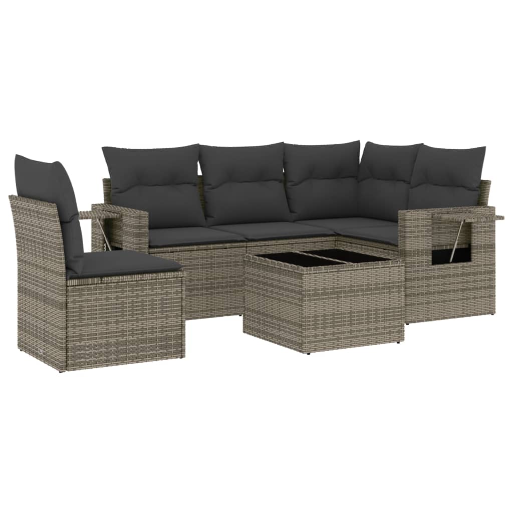 6-dijelni set vrtnih sofa od poliratana s jastucima sivi