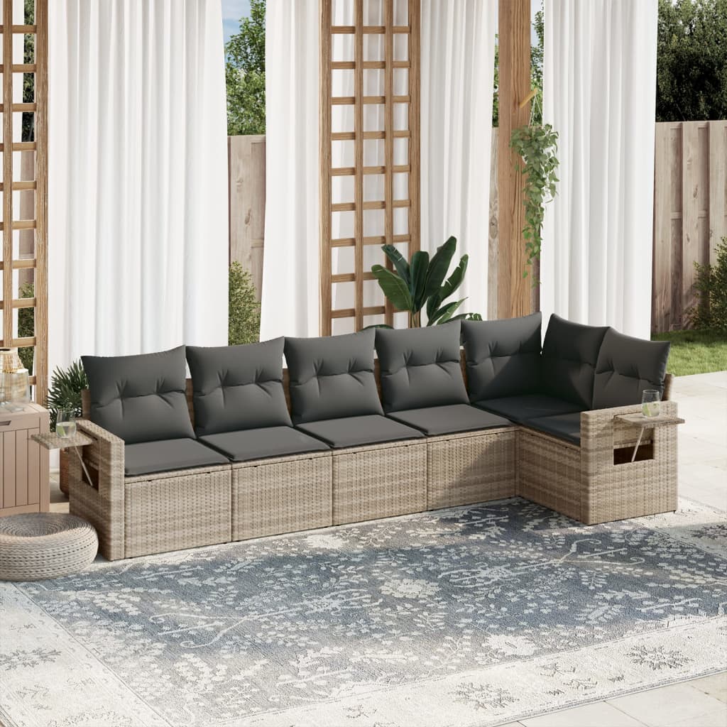 6-dijelni set vrtnih sofa od poliratana s jastucima svjetlosivi