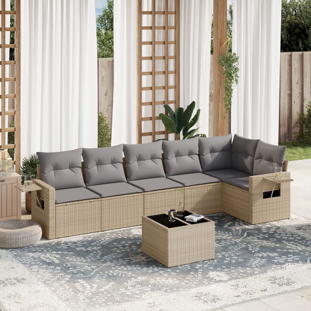 7-dijelni set vrtnih sofa od poliratana s jastucima bež
