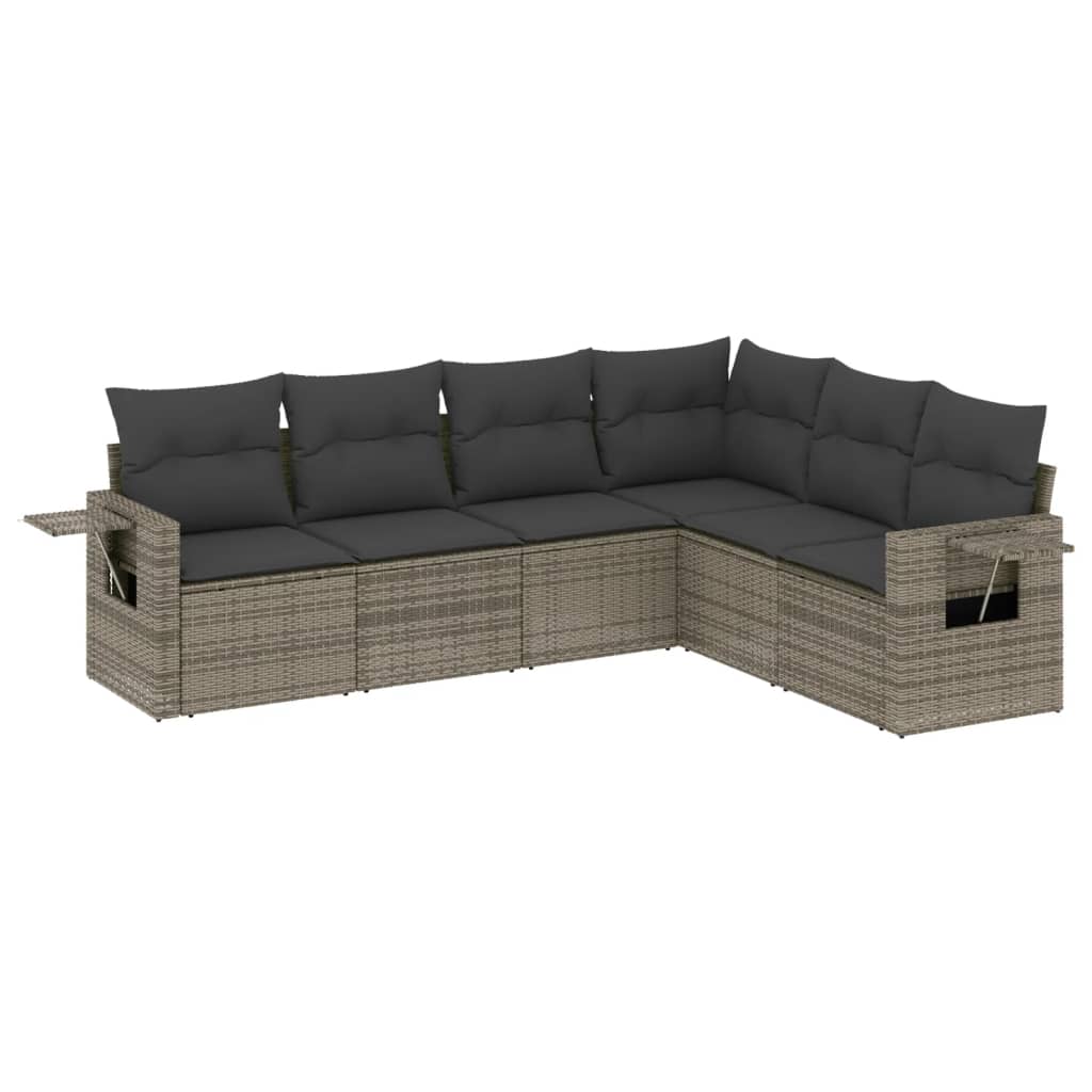 6-dijelni set vrtnih sofa od poliratana s jastucima sivi