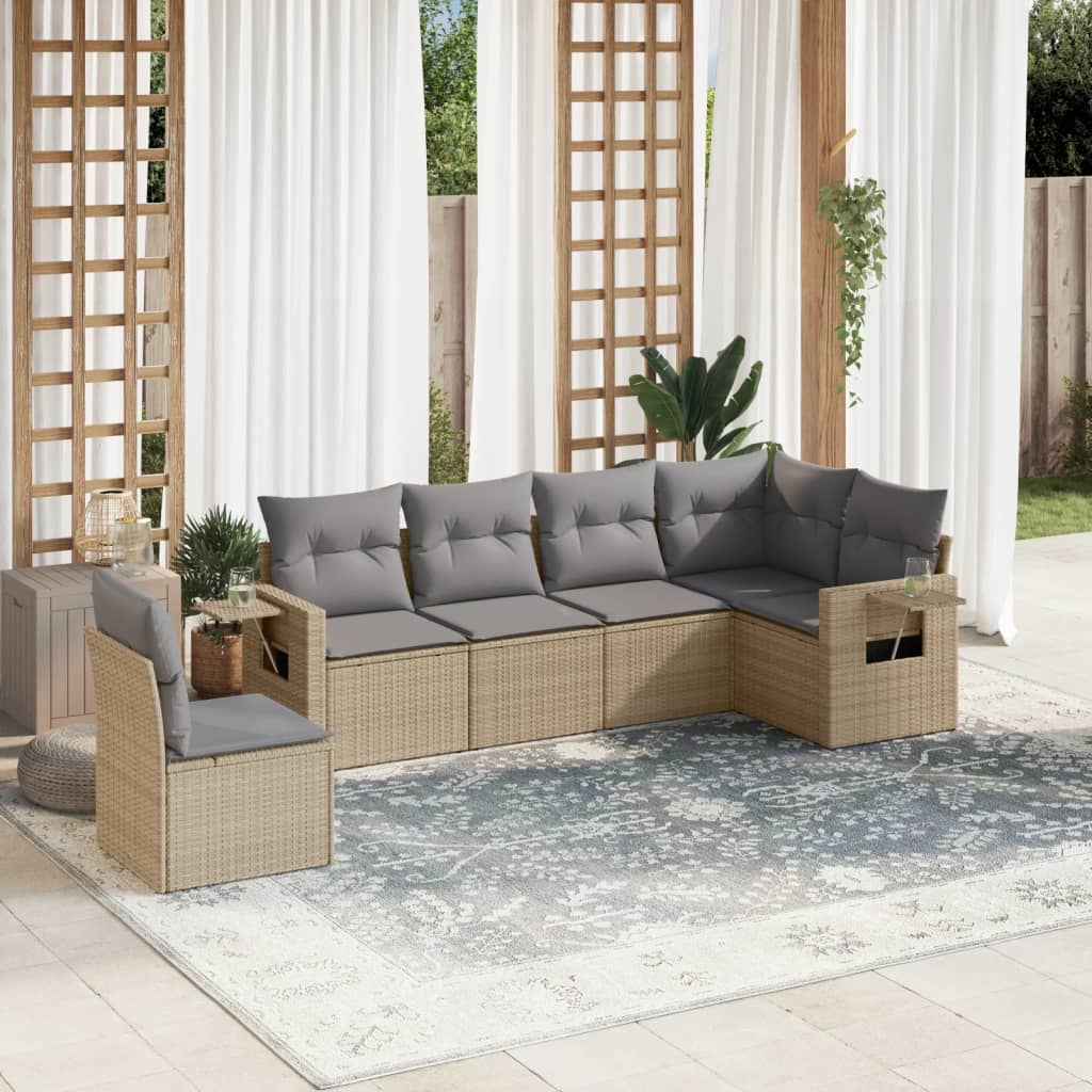6-dijelni set vrtnih sofa s jastucima bež od poliratana 62 x 62 x 69 cm