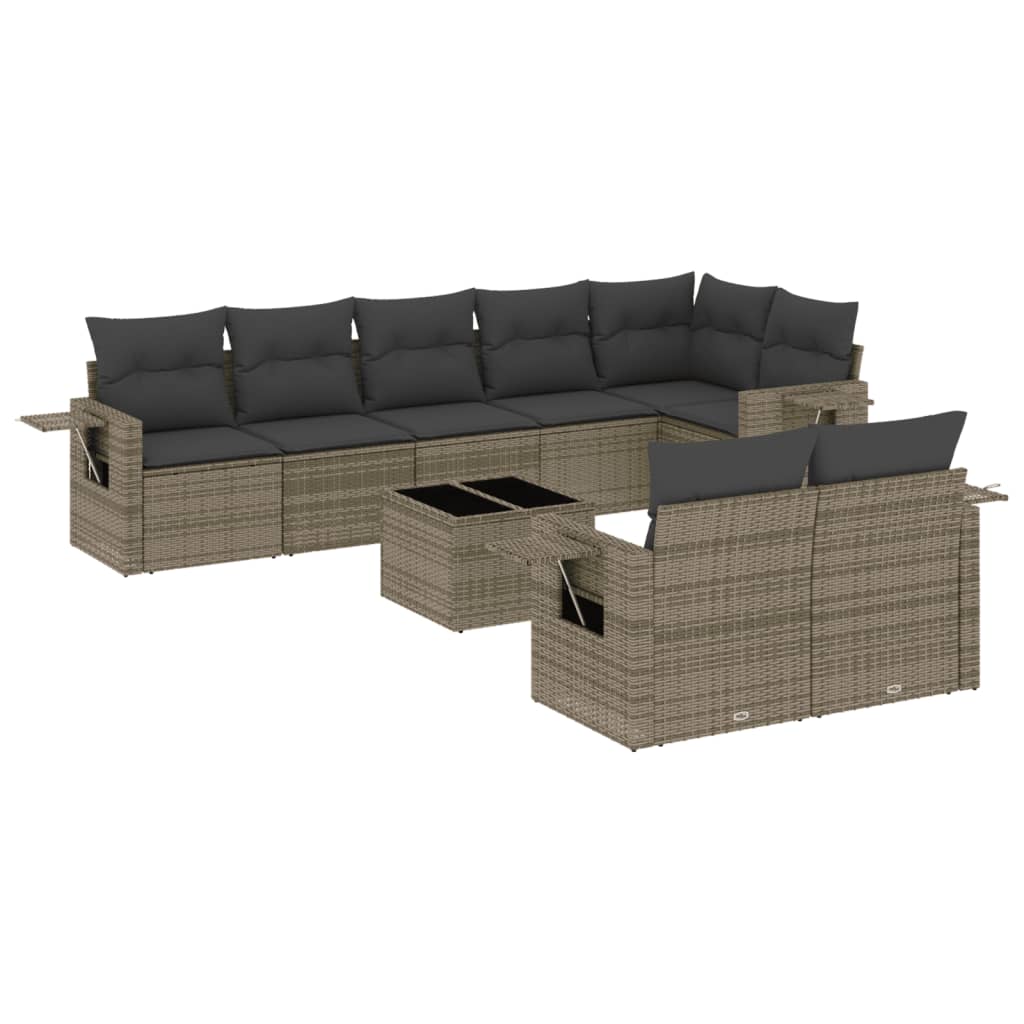 9-dijelni set vrtnih sofa od poliratana s jastucima sivi