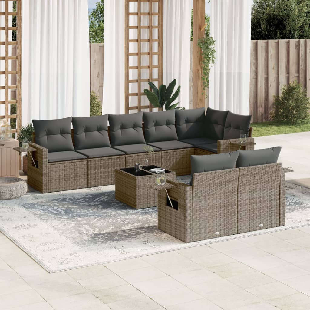 9-dijelni set vrtnih sofa od poliratana s jastucima sivi