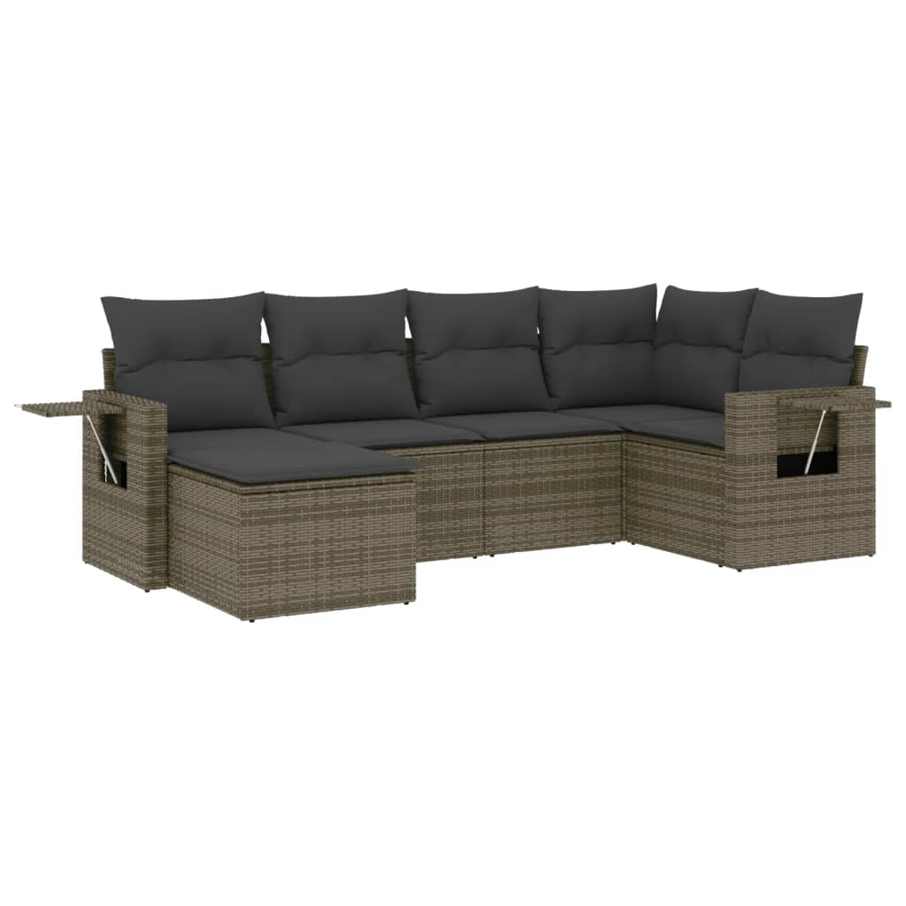 6-dijelni set vrtnih sofa od poliratana s jastucima sivi