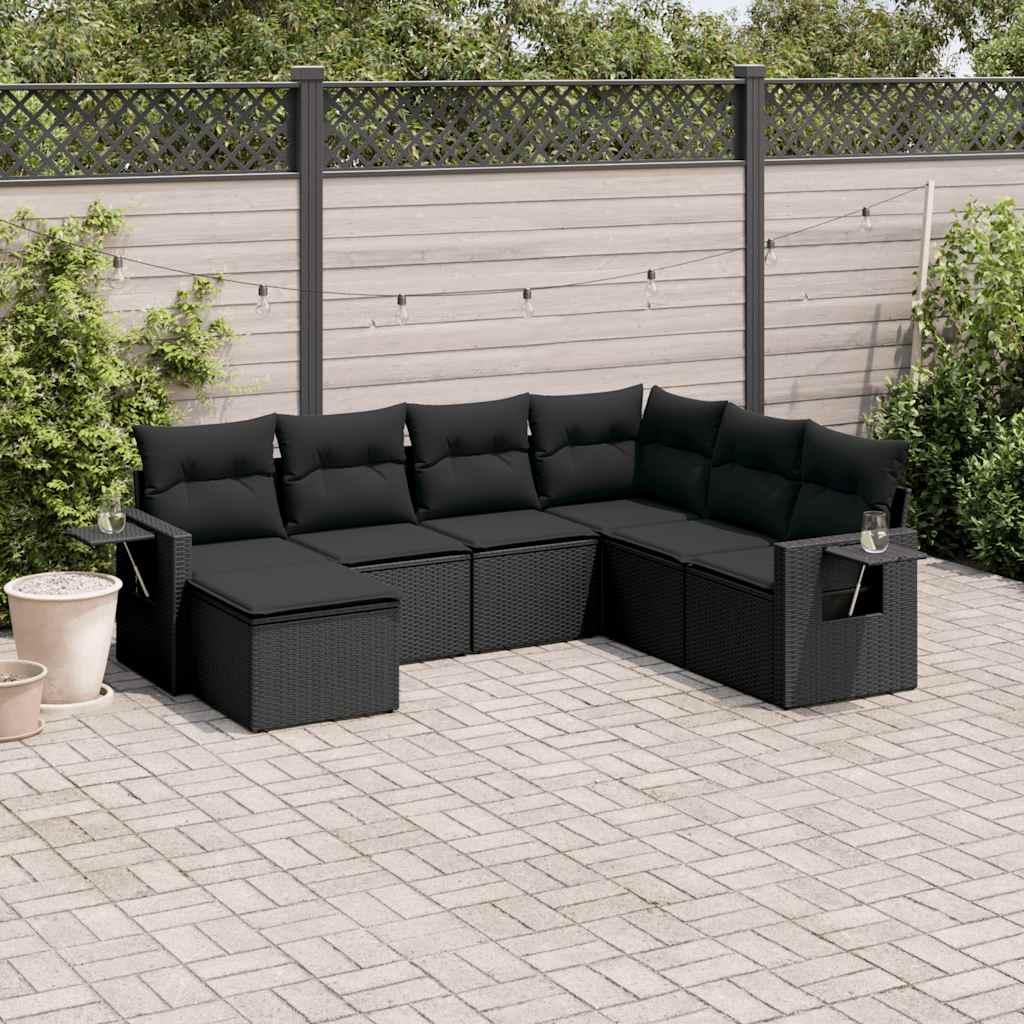 7-dijelni set vrtnih sofa od poliratana s jastucima crni