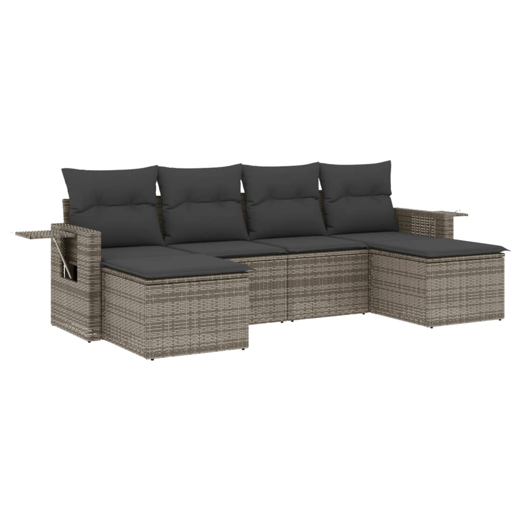 6-dijelni set vrtnih sofa od poliratana s jastucima sivi