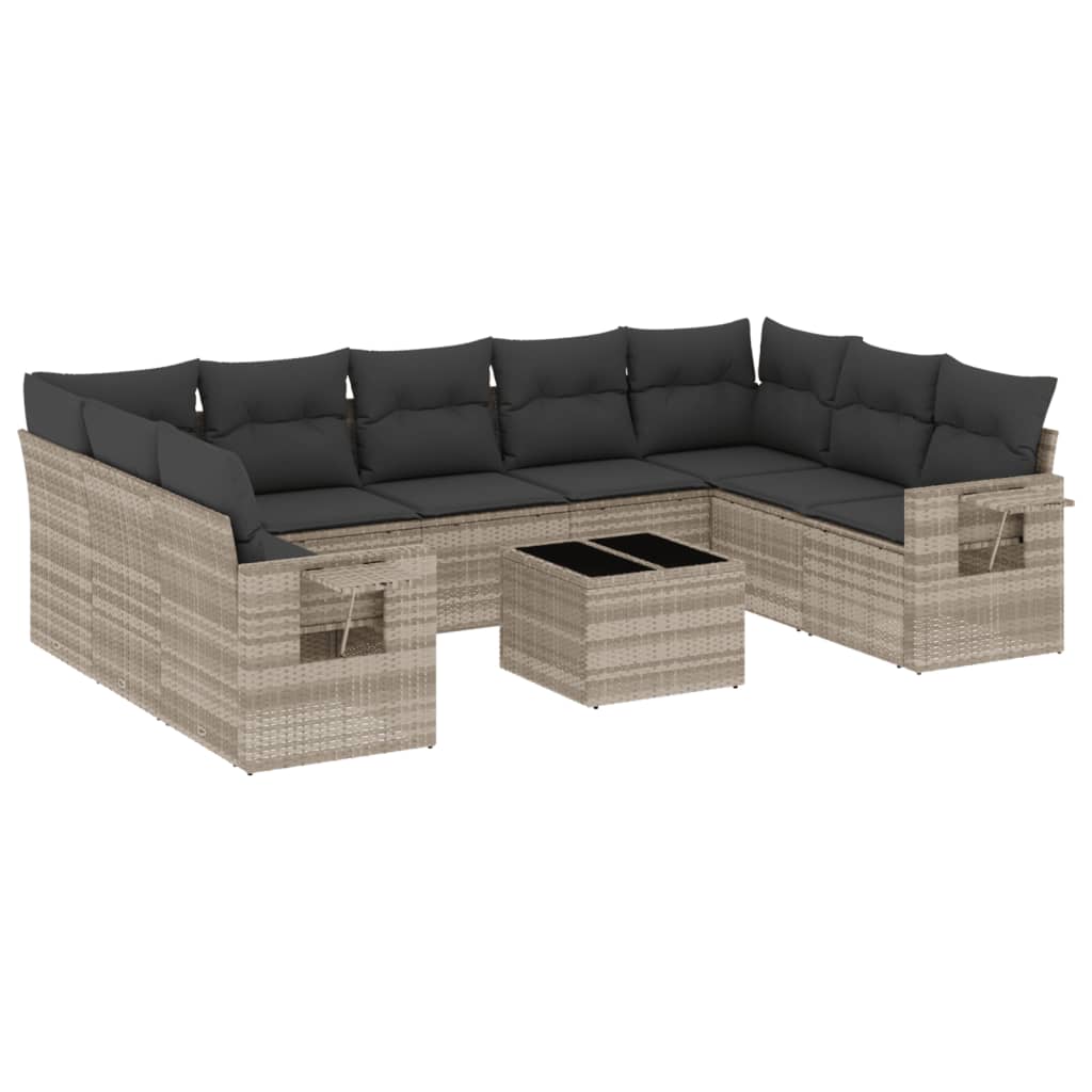 10-dijelni set vrtnih sofa poliratan s jastucima svijetlosivi