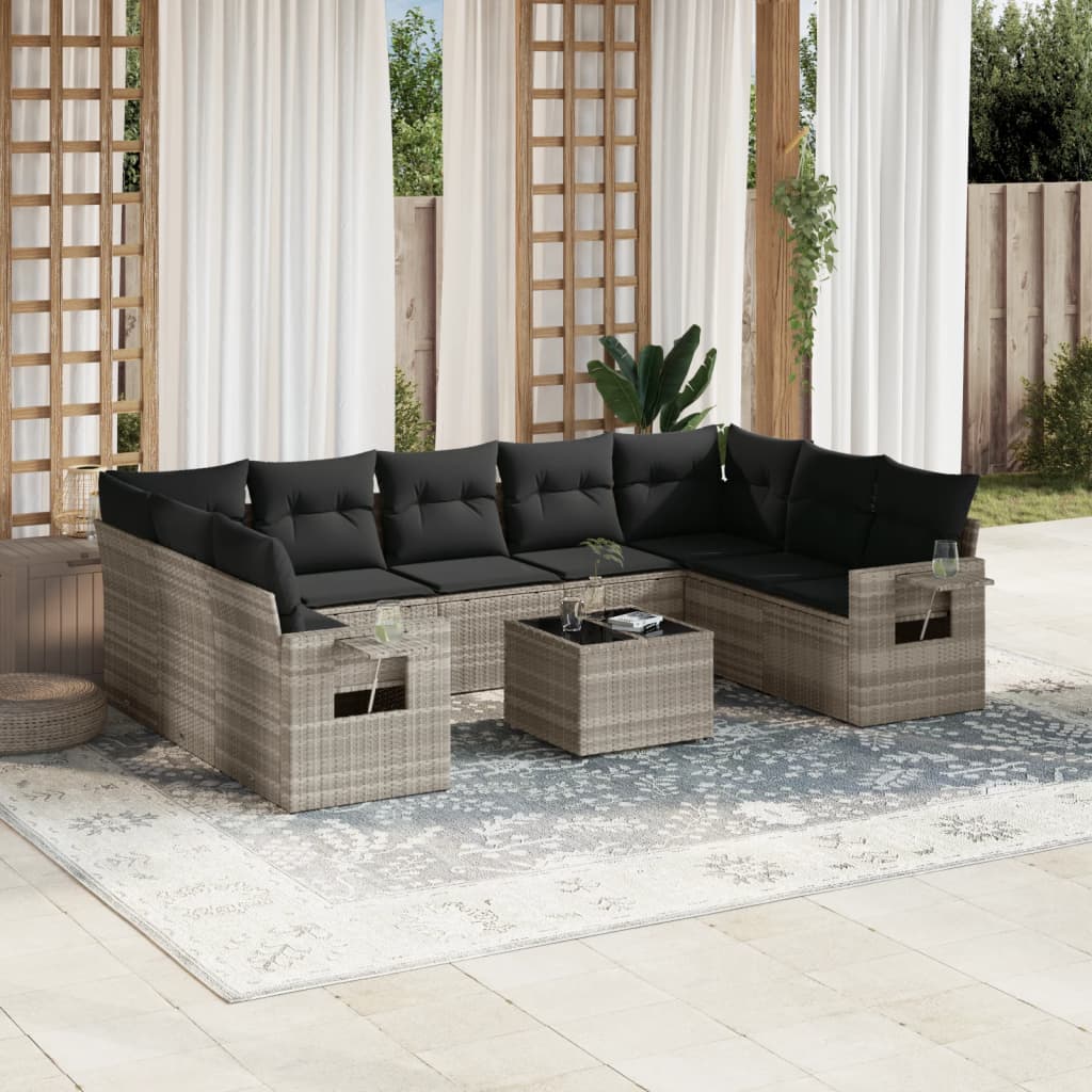 10-dijelni set vrtnih sofa poliratan s jastucima svijetlosivi