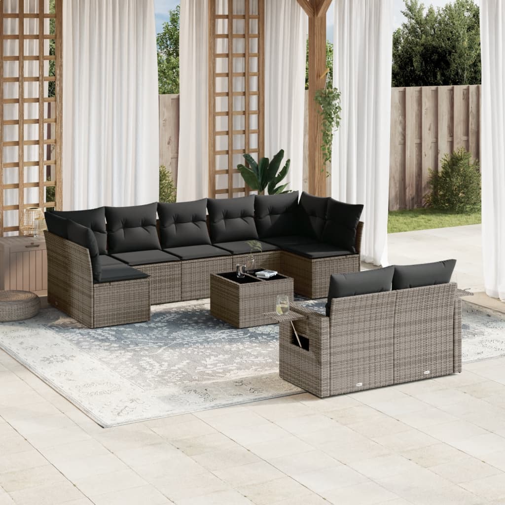 10-dijelni set vrtnih sofa od poliratana s jastucima sivi