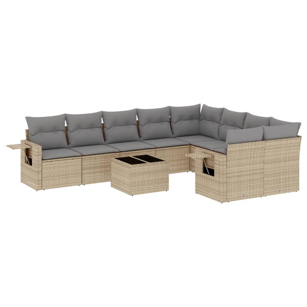 10-dijelni set vrtnih sofa s jastucima bež od poliratana